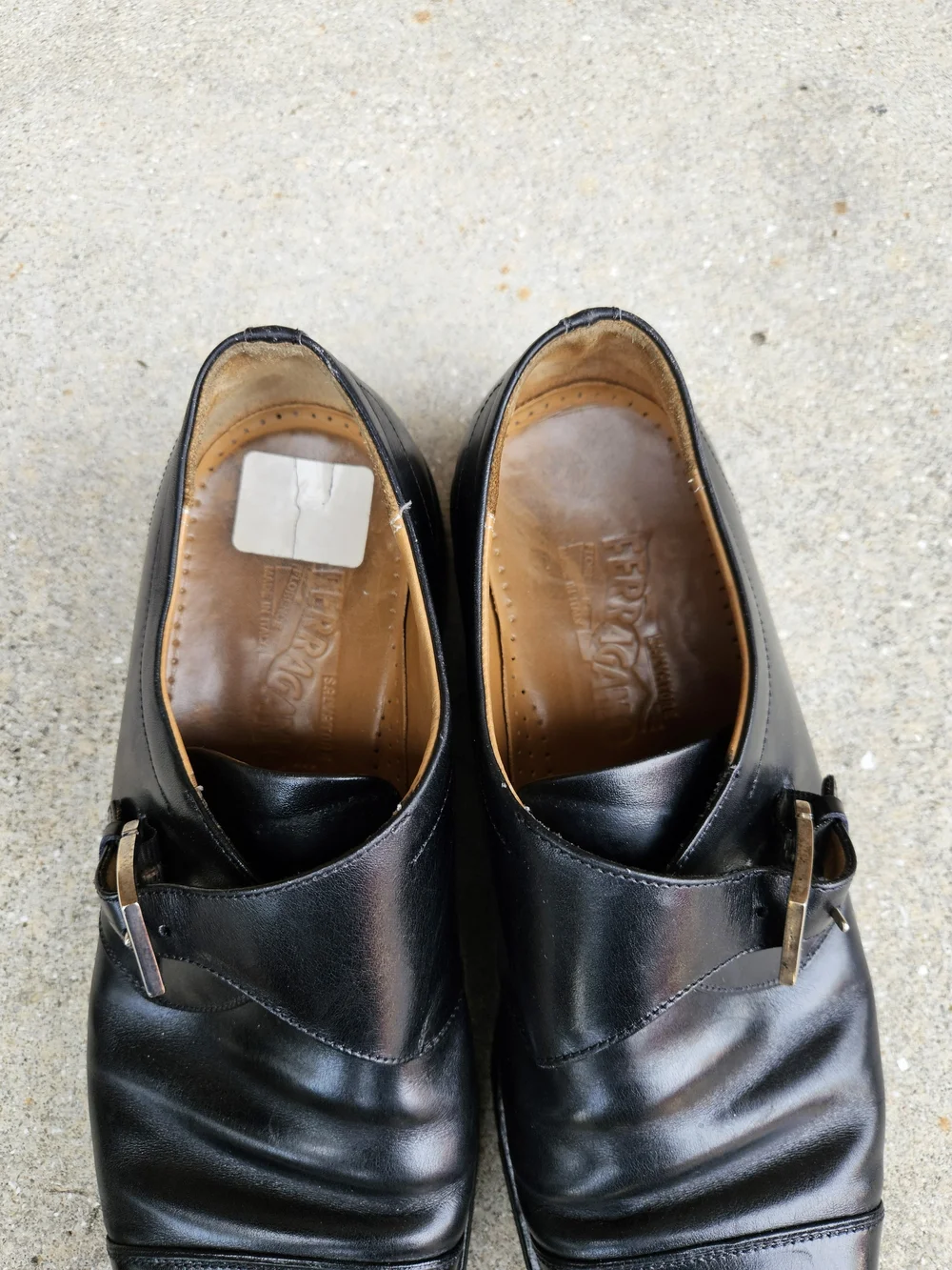 Salvatore Ferragamo, Men's Single Monk Strap Dress Shoes, Black Leather, 9.5D